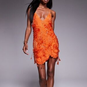 Asos design orange beaded dress